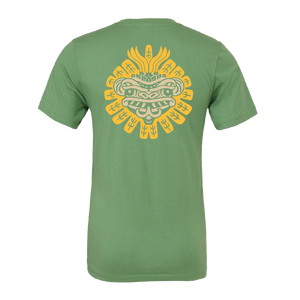 Back of Quetzalcoatl shirt, depicting the face of the Mayan deity.